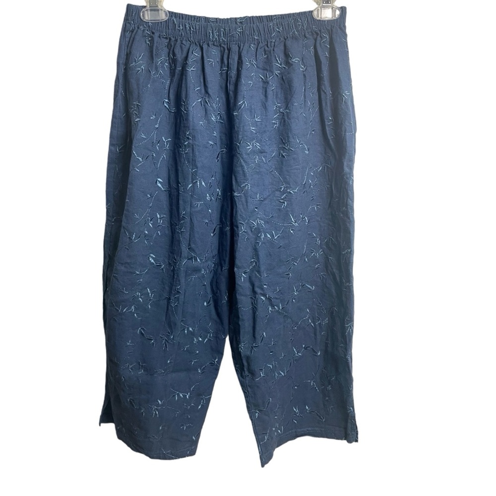 Embroidered Linen pull on pants straight leg cropped one size possibly…